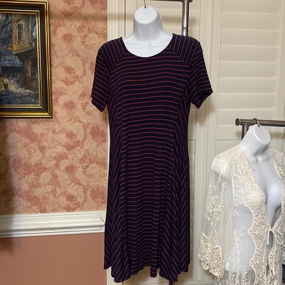 LUSH Swing Stretch Dress, Navy w Red Stripe, Medium - Picture 3 of 7